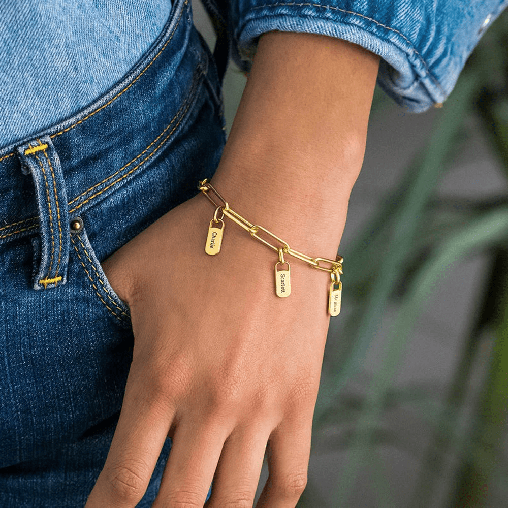 Personalisiertes 5-Namen-Armband aus Edelstahl – Verstellbare Kette