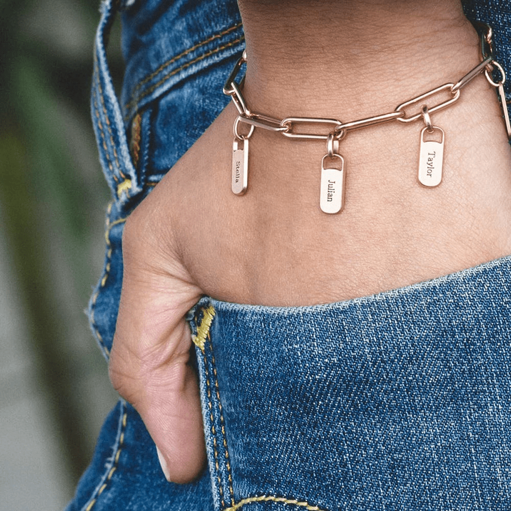 Personalisiertes 5-Namen-Armband aus Edelstahl – Verstellbare Kette