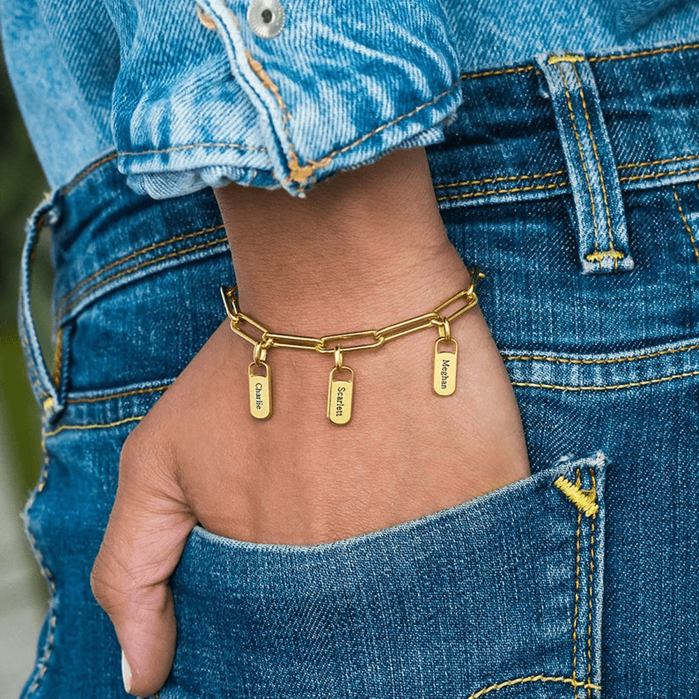 Personalisiertes 5-Namen-Armband aus Edelstahl – Verstellbare Kette