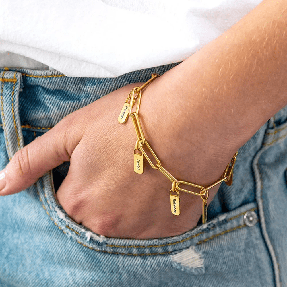 Personalisiertes 5-Namen-Armband aus Edelstahl – Verstellbare Kette