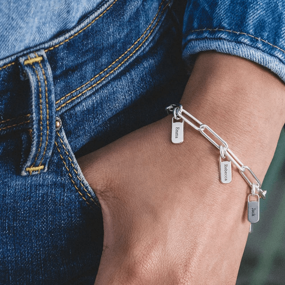 Personalisiertes 5-Namen-Armband aus Edelstahl – Verstellbare Kette