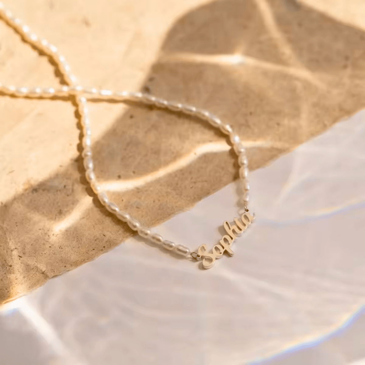 Diamanta - Namenskette mit Perlen in Silberfarbe