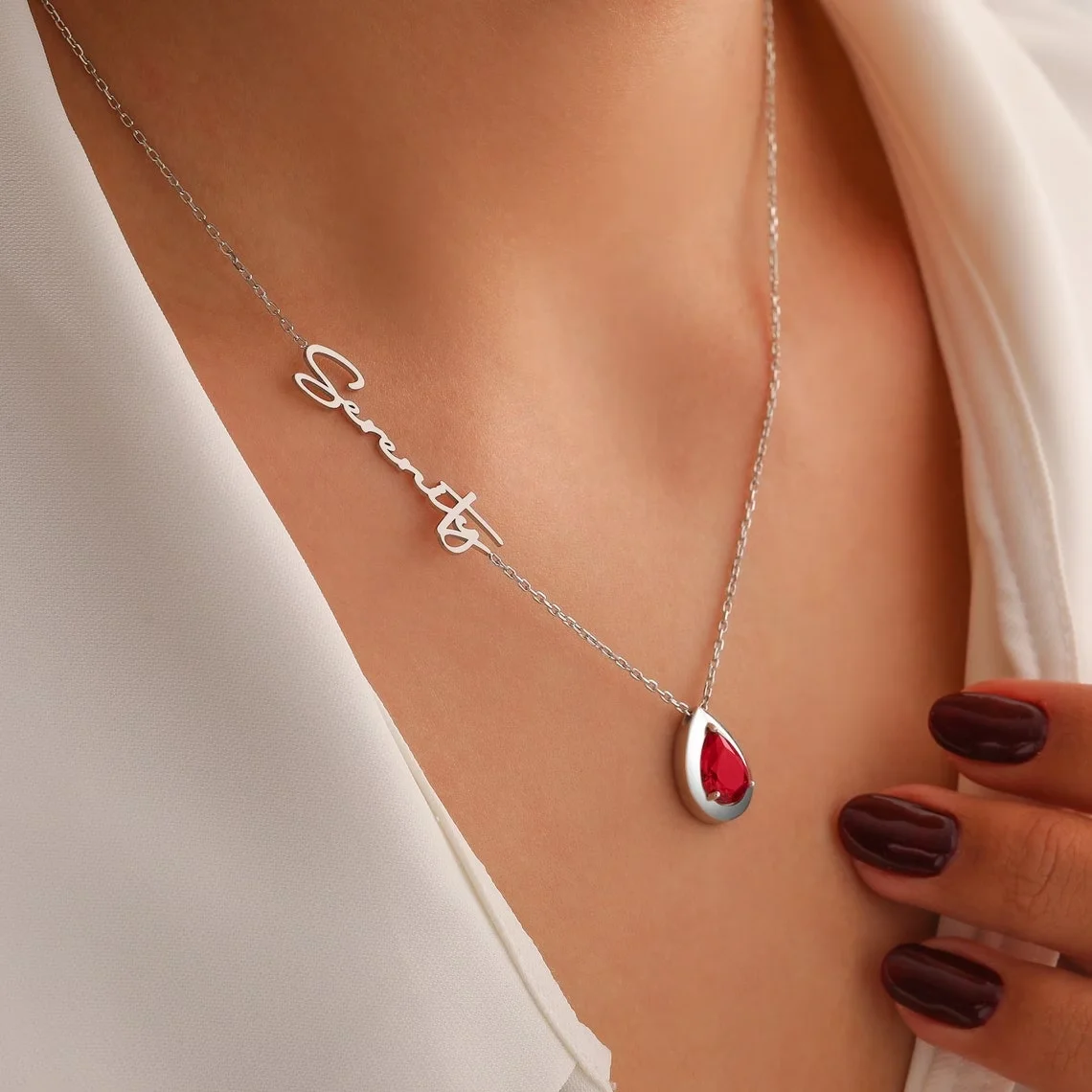 Födelsesten & Namn Halsband i Guld eller Silver – Diamanta Celestial Spark™
