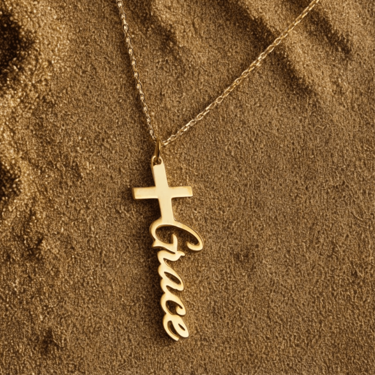Kreuzkette mit Gravur - beliebiger Name in Gold