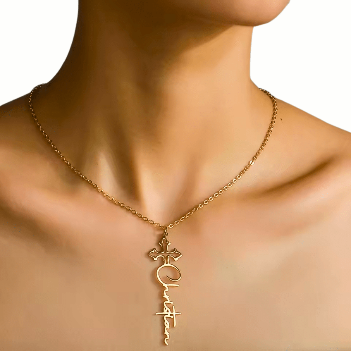 Kristet halsband med namn – kors i guld | Diamanta